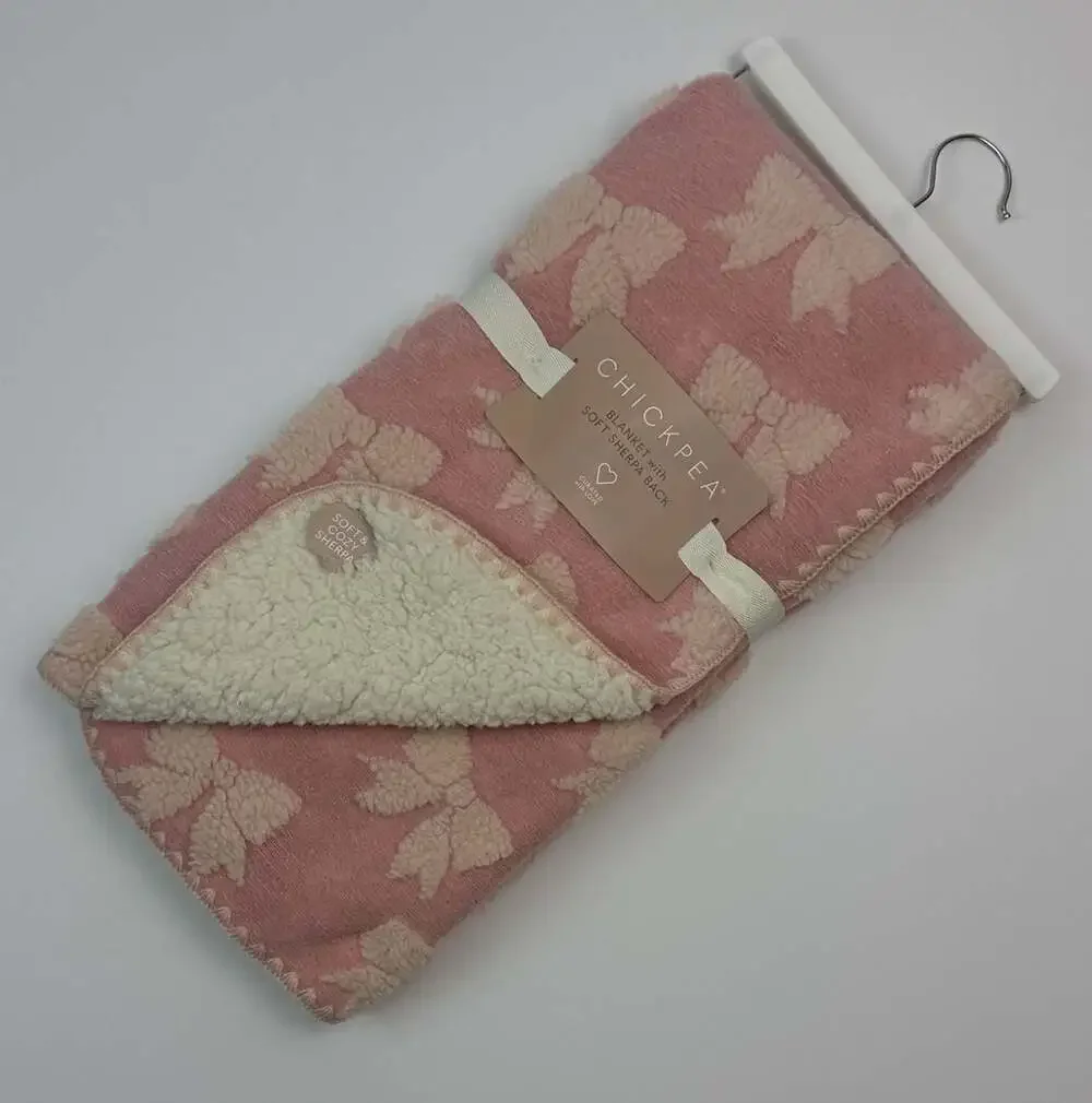 Chickpea Blanket with Soft Sherpa Back Pink Bow Pattern baby 30x40